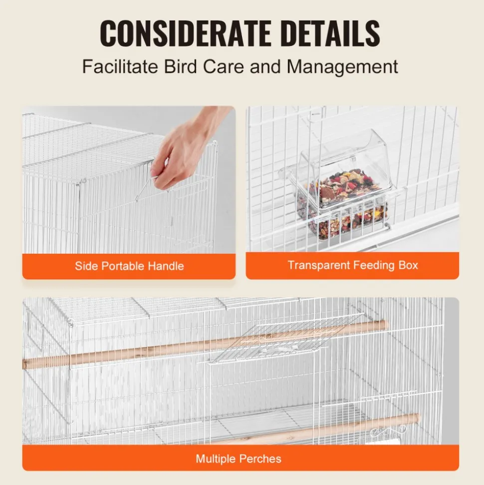VEVOR 30-inch Flight Bird Cage, Stackable Bird Cage for Small Parrots Canaries Cockatiels Lovebirds Finches Budgies Conures Macaws Pet Travel Birdcage with Handle and Perches
