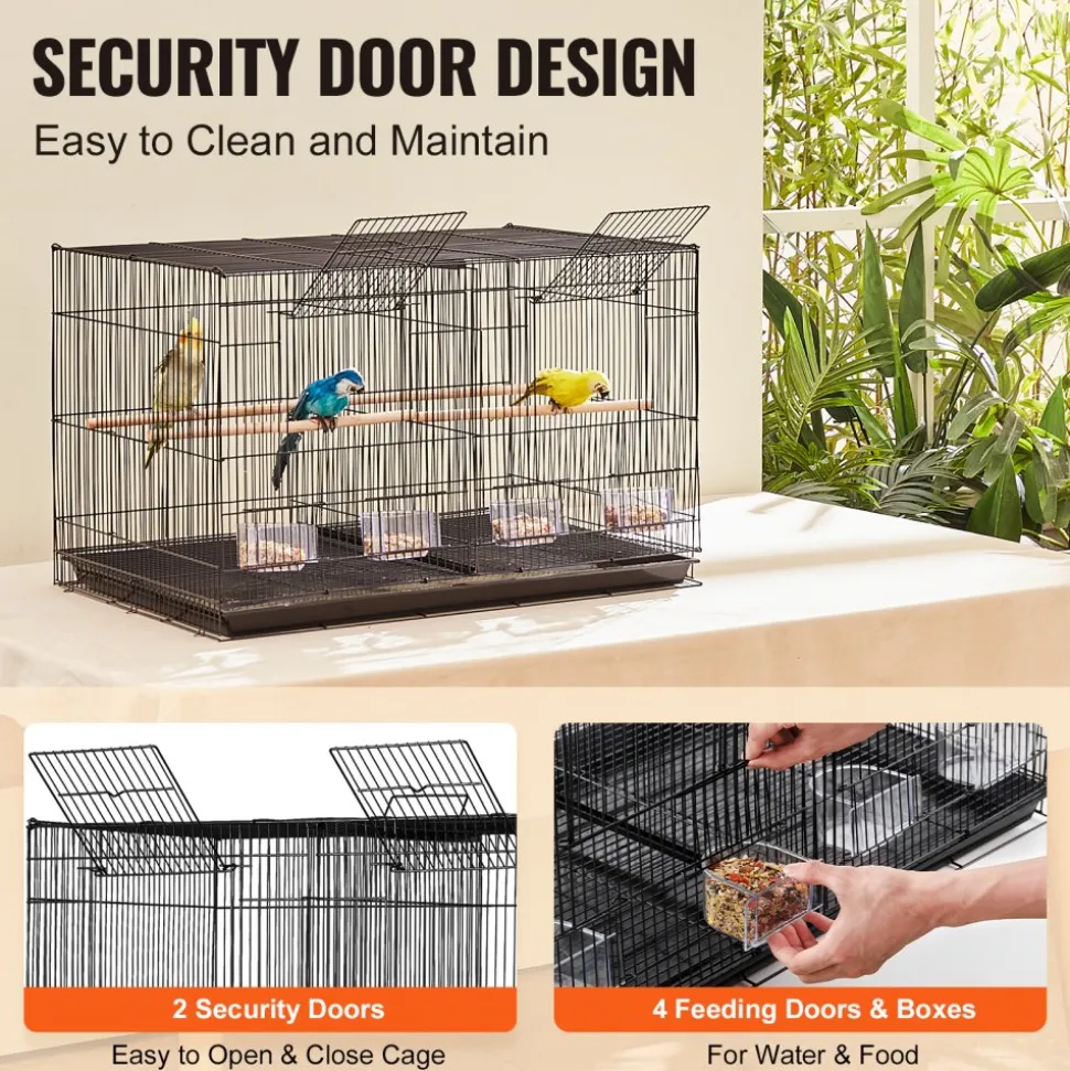 VEVOR 30-inch Flight Bird Cage, Stackable Divided Small Parakeet Cage for Parrots Canaries Cockatiels Lovebirds Finches Budgies Conures Macaws Pet Travel Birdcage with Handle and Perches