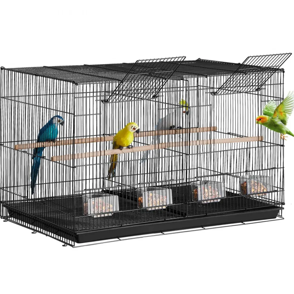 VEVOR 30-inch Flight Bird Cage, Stackable Divided Small Parakeet Cage for Parrots Canaries Cockatiels Lovebirds Finches Budgies Conures Macaws Pet Travel Birdcage with Handle and Perches