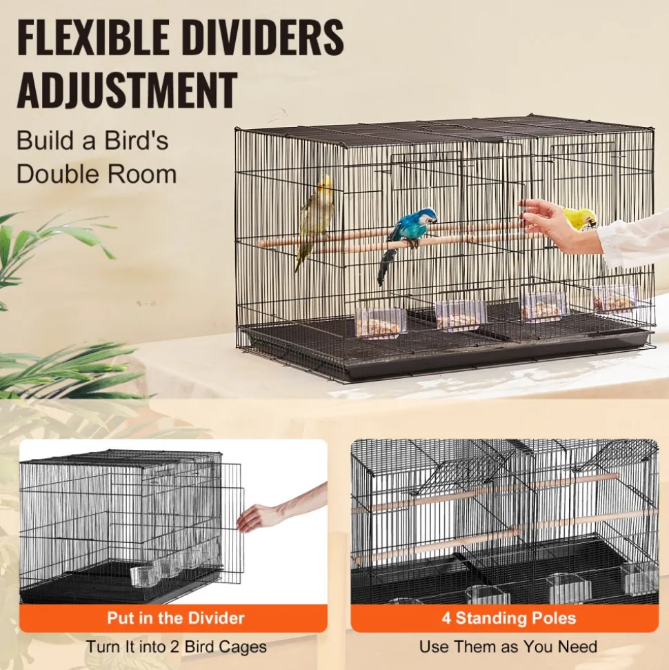 VEVOR 30-inch Flight Bird Cage, Stackable Divided Small Parakeet Cage for Parrots Canaries Cockatiels Lovebirds Finches Budgies Conures Macaws Pet Travel Birdcage with Handle and Perches