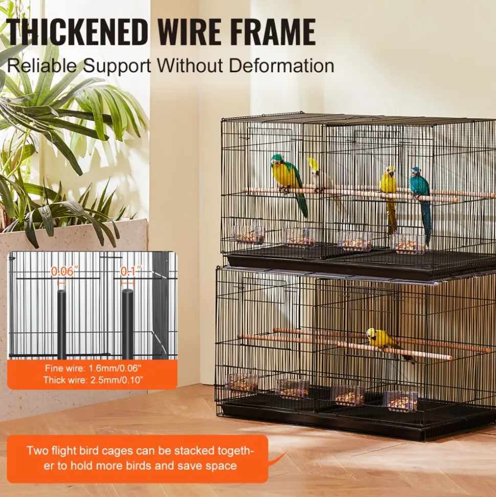 VEVOR 30-inch Flight Bird Cage, Stackable Divided Small Parakeet Cage for Parrots Canaries Cockatiels Lovebirds Finches Budgies Conures Macaws Pet Travel Birdcage with Handle and Perches