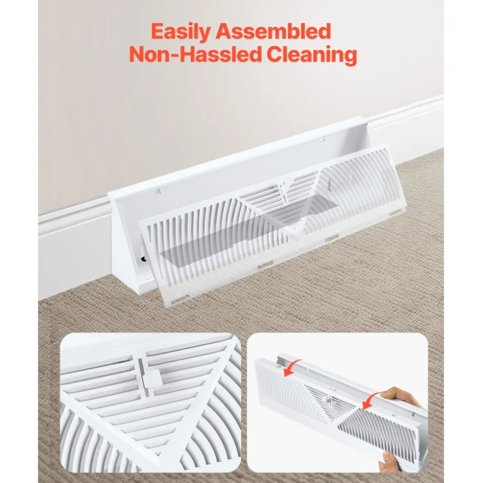 VEVOR 18-Inch Floor Registers, 10-Pack Baseboard Registers, HVAC Heavy-Duty Walkable Iron Floor Vents, Rustproof Anti-Peeling Air Vents Deflector Adjustable with Metal Damper for Home & Office, White