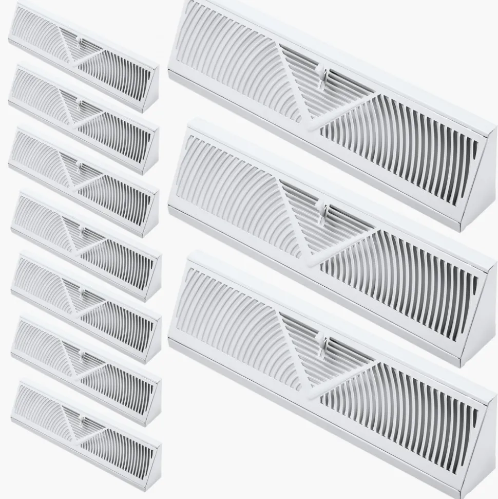 VEVOR 18-Inch Floor Registers, 10-Pack Baseboard Registers, HVAC Heavy-Duty Walkable Iron Floor Vents, Rustproof Anti-Peeling Air Vents Deflector Adjustable with Metal Damper for Home & Office, White