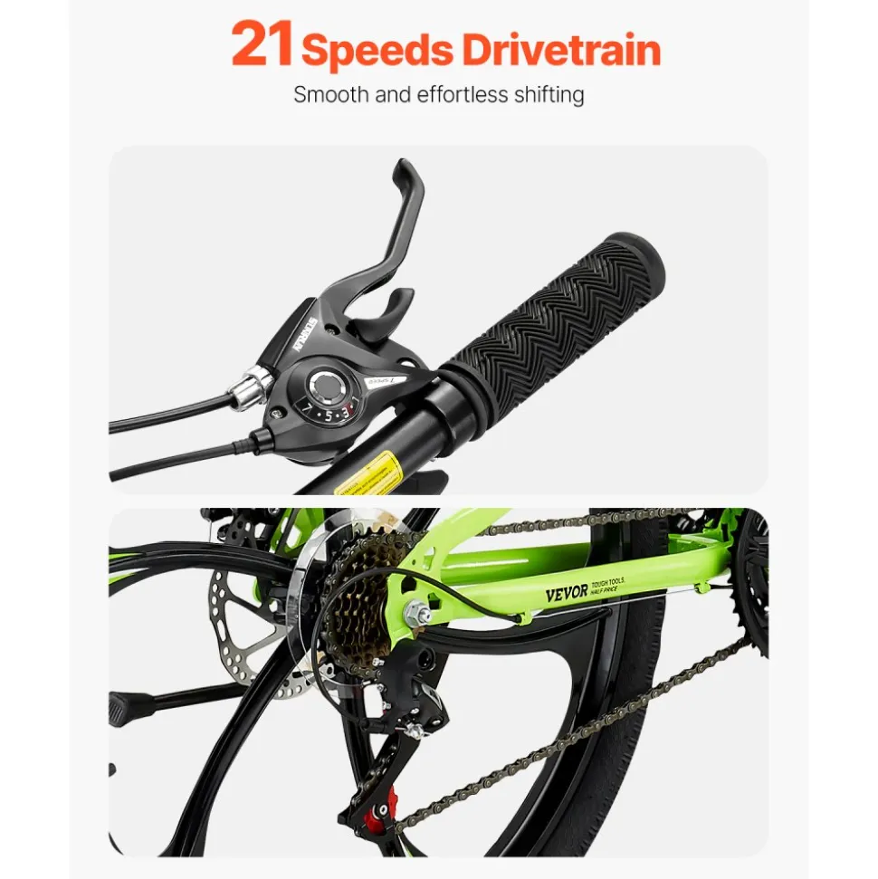 VEVOR 26 inch Folding Mountain Bike, MTB Bicycle with Full Suspension, 21-speed Drivetrain, Comfort Saddle, Disc Brakes, High Carbon Steel Frame, Adult Sport Cycling Bicycle for Men Women Trail Snow