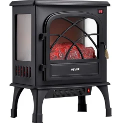 VEVOR 25.5inch Freestanding Fireplaces, 1500W 5120BTU Portable Electric Fireplace Stove Heater, with Overheating Protection,Adjustable Flames,Timer, Remote,for Living Room,Bedroom,Black