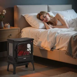 VEVOR 25.5inch Freestanding Fireplaces, 1500W 5120BTU Portable Electric Fireplace Stove Heater, with Overheating Protection,Adjustable Flames,Timer, Remote,for Living Room,Bedroom,Black