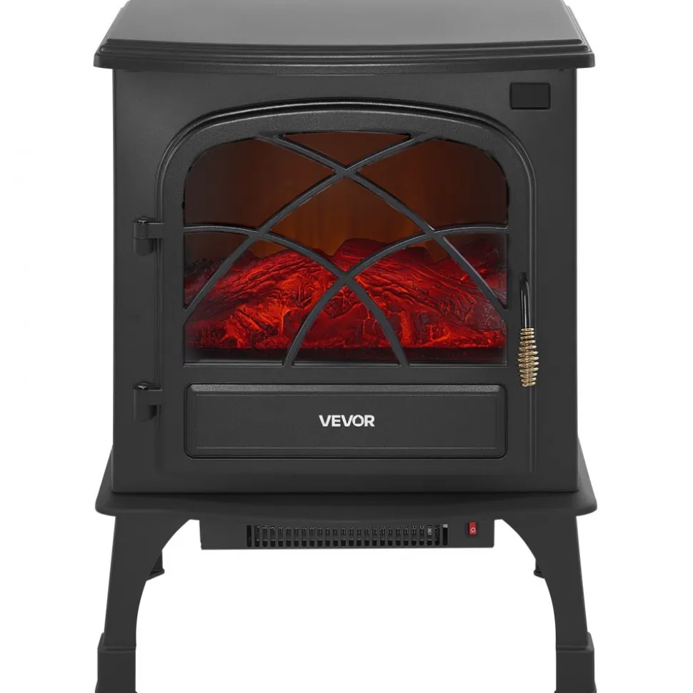 VEVOR 25.5inch Freestanding Fireplaces, 1500W 5120BTU Portable Electric Fireplace Stove Heater, with Overheating Protection,Adjustable Flames,Timer, Remote,for Living Room,Bedroom,Black