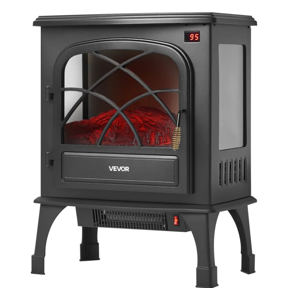 VEVOR 25.5inch Freestanding Fireplaces, 1500W 5120BTU Portable Electric Fireplace Stove Heater, with Overheating Protection,Adjustable Flames,Timer, Remote,for Living Room,Bedroom,Black