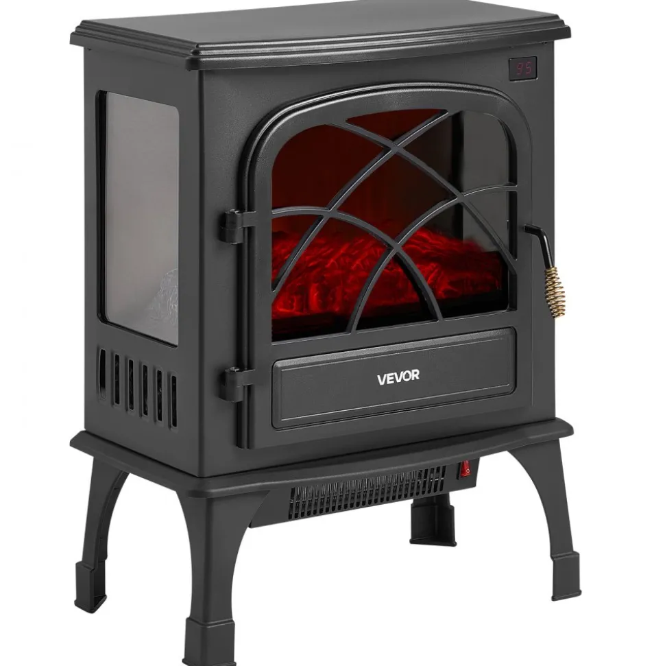 VEVOR 25.5inch Freestanding Fireplaces, 1500W 5120BTU Portable Electric Fireplace Stove Heater, with Overheating Protection,Adjustable Flames,Timer, Remote,for Living Room,Bedroom,Black