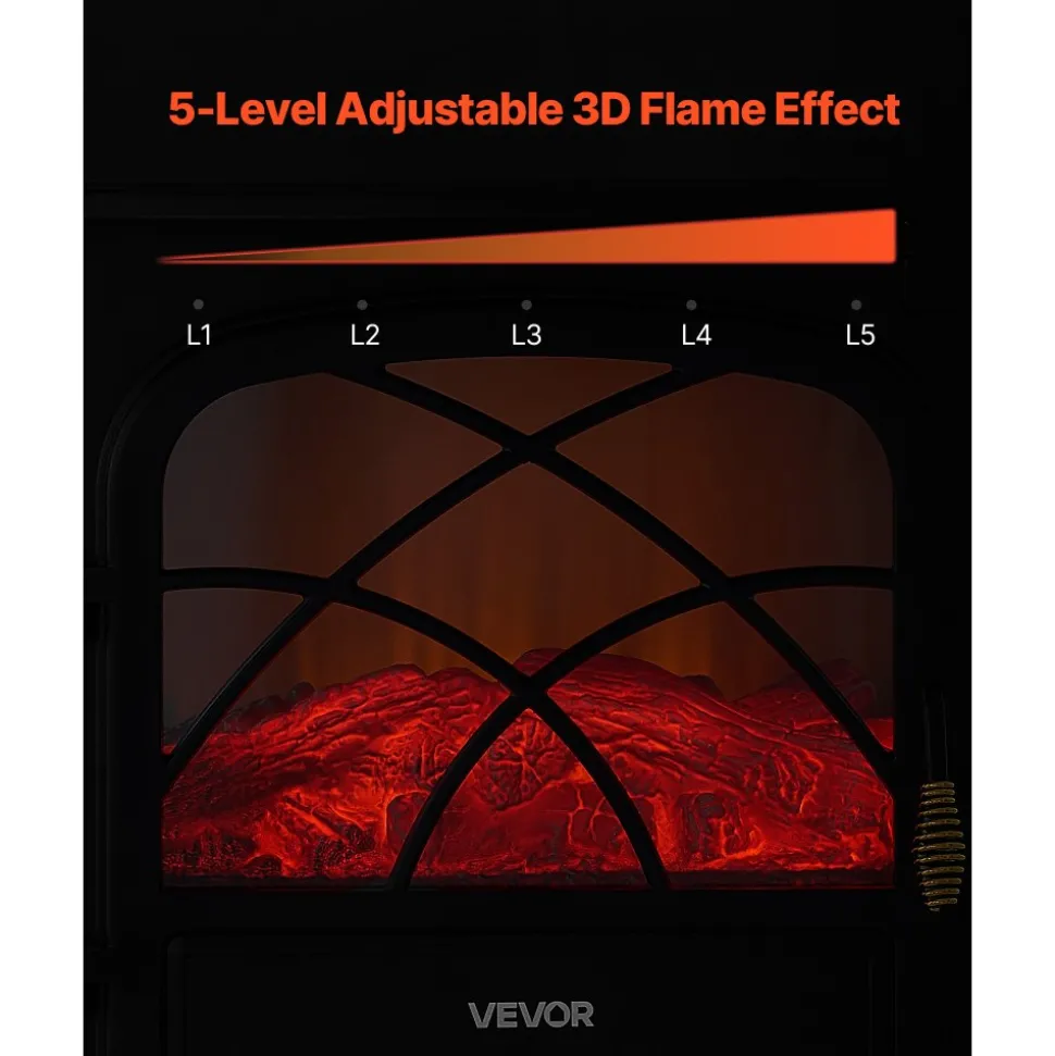 VEVOR 25.5inch Freestanding Fireplaces, 1500W 5120BTU Portable Electric Fireplace Stove Heater, with Overheating Protection,Adjustable Flames,Timer, Remote,for Living Room,Bedroom,Black