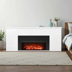 VEVOR 75 inch Freestanding Fireplaces, 1500W 5120BTU Fake Electric Fireplace Stove Heater with Mantel, Overheating Protection, Adjustable Flames,Timer, Remote, for Living Room,Bedroom,White