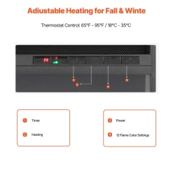 VEVOR 75 inch Freestanding Fireplaces, 1500W 5120BTU Fake Electric Fireplace Stove Heater with Mantel, Overheating Protection, Adjustable Flames,Timer, Remote, for Living Room,Bedroom,White