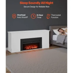 VEVOR 75 inch Freestanding Fireplaces, 1500W 5120BTU Fake Electric Fireplace Stove Heater with Mantel, Overheating Protection, Adjustable Flames,Timer, Remote, for Living Room,Bedroom,White