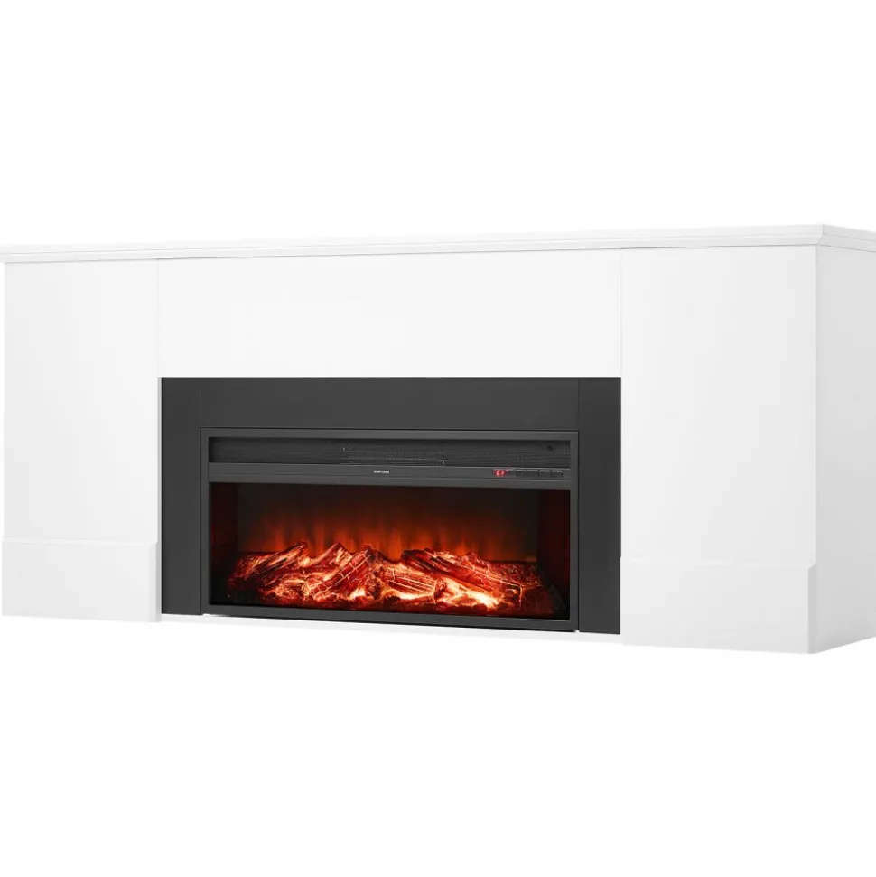 VEVOR 75 inch Freestanding Fireplaces, 1500W 5120BTU Fake Electric Fireplace Stove Heater with Mantel, Overheating Protection, Adjustable Flames,Timer, Remote, for Living Room,Bedroom,White