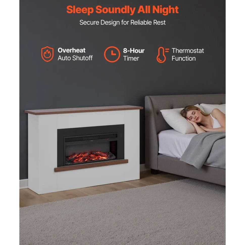 VEVOR 65.5 inch Freestanding Fireplaces, 1500W 5120BTU Fake Electric Fireplace Stove Heater with Mantel, Overheating Protection, Adjustable Flames,Timer, Remote, for Living Room,Bedroom