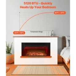 VEVOR 65.5 inch Freestanding Fireplaces, 1500W 5120BTU Fake Electric Fireplace Stove Heater with Mantel, Overheating Protection, Adjustable Flames,Timer, Remote, for Living Room,Bedroom