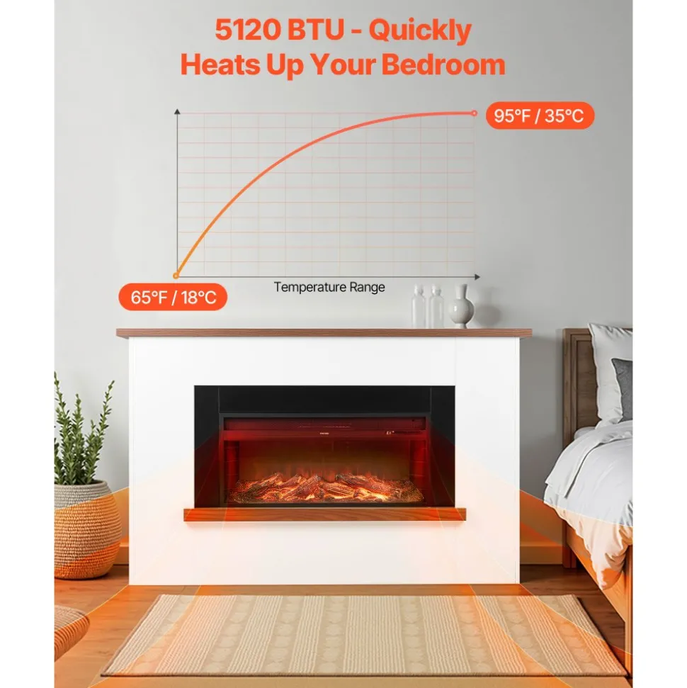 VEVOR 65.5 inch Freestanding Fireplaces, 1500W 5120BTU Fake Electric Fireplace Stove Heater with Mantel, Overheating Protection, Adjustable Flames,Timer, Remote, for Living Room,Bedroom