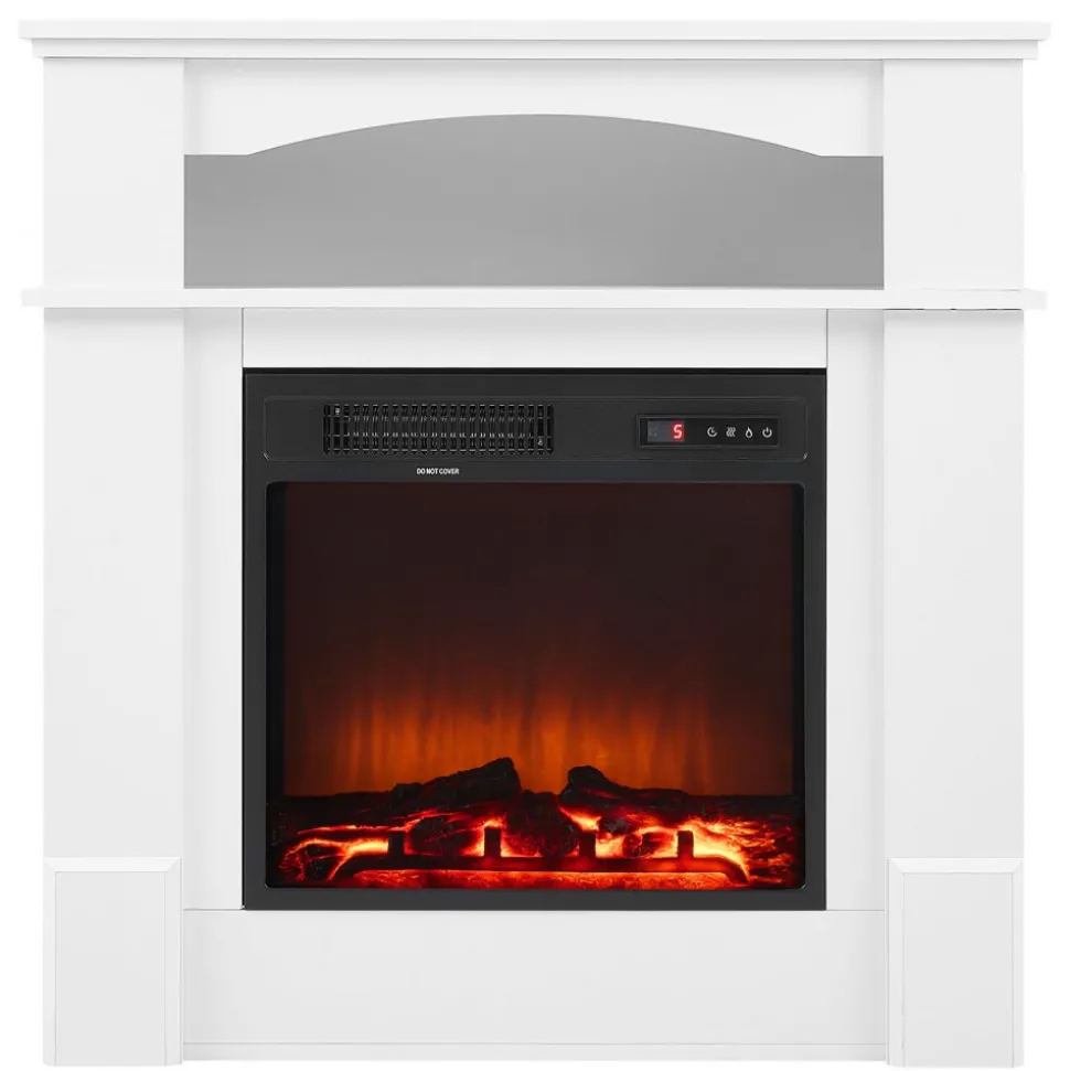 VEVOR 33 inch Freestanding Fireplaces, 1500W 5120BTU Fake Electric Fireplace Stove Heater with Mantel, Overheating Protection, Adjustable Flames,Timer, Remote, for Living Room,Bedroom,White