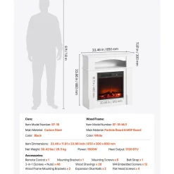VEVOR 33 inch Freestanding Fireplaces, 1500W 5120BTU Fake Electric Fireplace Stove Heater with Mantel, Overheating Protection, Adjustable Flames,Timer, Remote, for Living Room,Bedroom,White