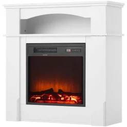 VEVOR 33 inch Freestanding Fireplaces, 1500W 5120BTU Fake Electric Fireplace Stove Heater with Mantel, Overheating Protection, Adjustable Flames,Timer, Remote, for Living Room,Bedroom,White