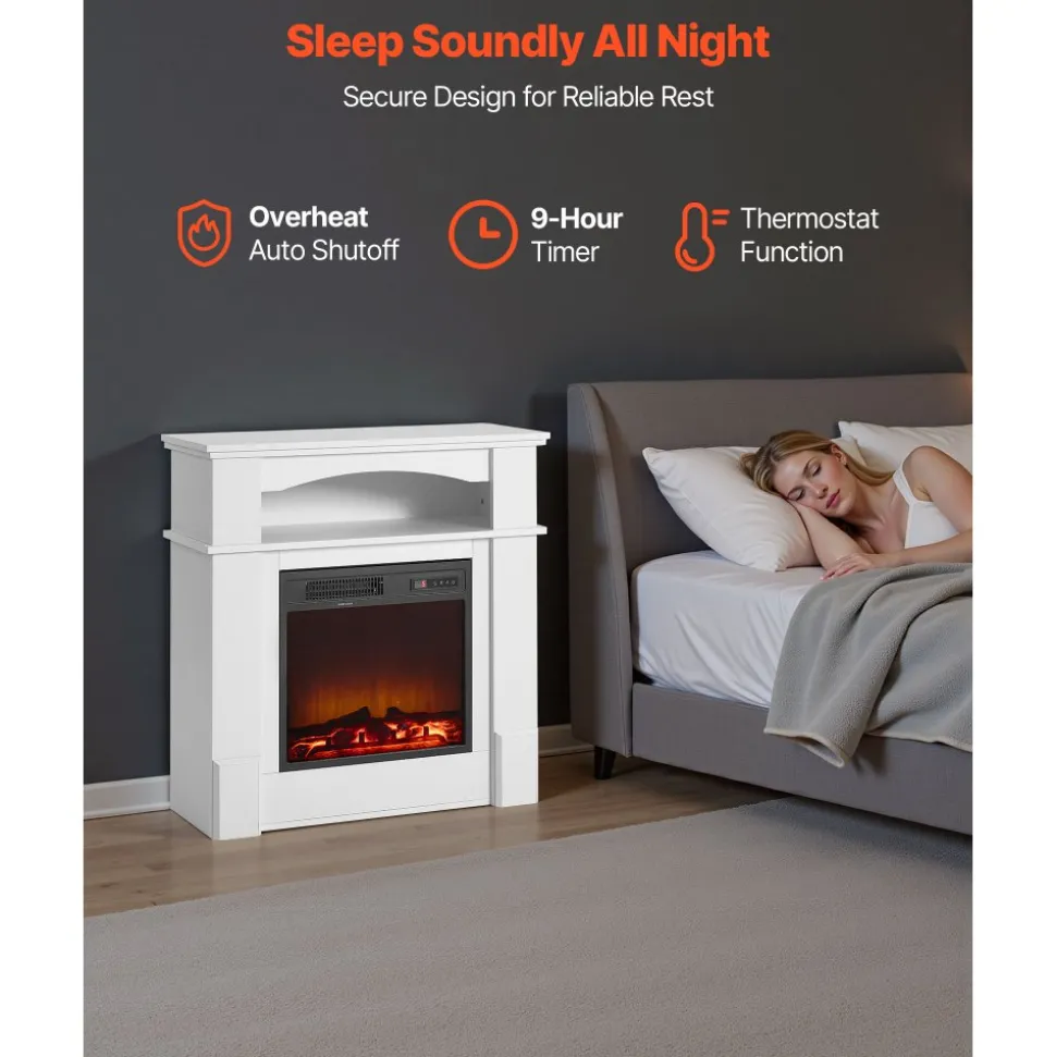 VEVOR 33 inch Freestanding Fireplaces, 1500W 5120BTU Fake Electric Fireplace Stove Heater with Mantel, Overheating Protection, Adjustable Flames,Timer, Remote, for Living Room,Bedroom,White