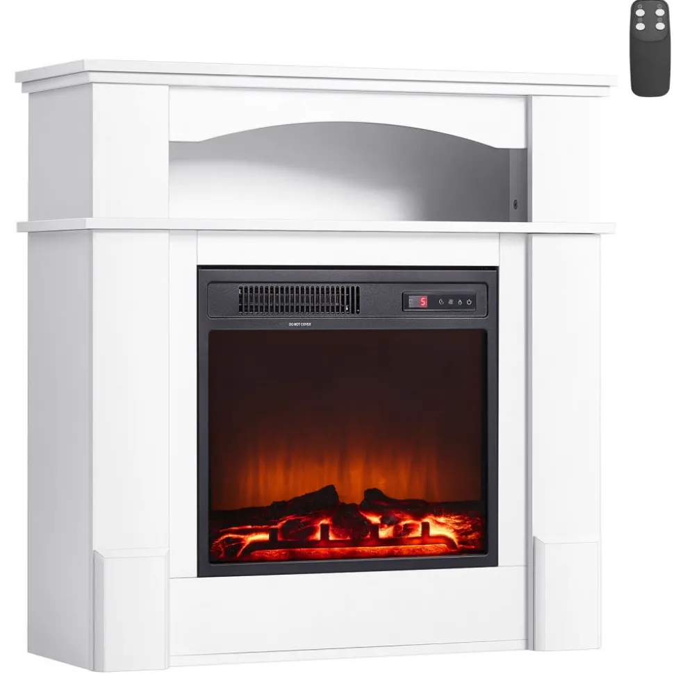 VEVOR 33 inch Freestanding Fireplaces, 1500W 5120BTU Fake Electric Fireplace Stove Heater with Mantel, Overheating Protection, Adjustable Flames,Timer, Remote, for Living Room,Bedroom,White