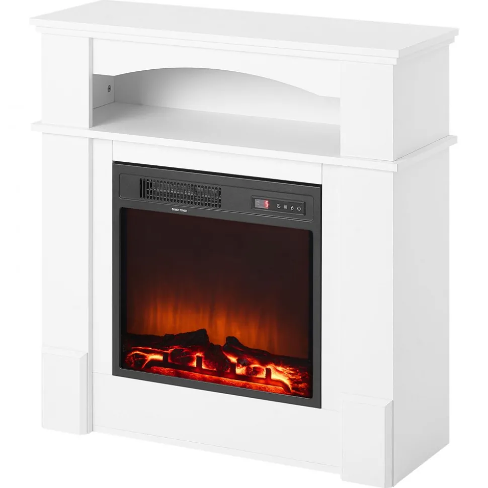 VEVOR 33 inch Freestanding Fireplaces, 1500W 5120BTU Fake Electric Fireplace Stove Heater with Mantel, Overheating Protection, Adjustable Flames,Timer, Remote, for Living Room,Bedroom,White