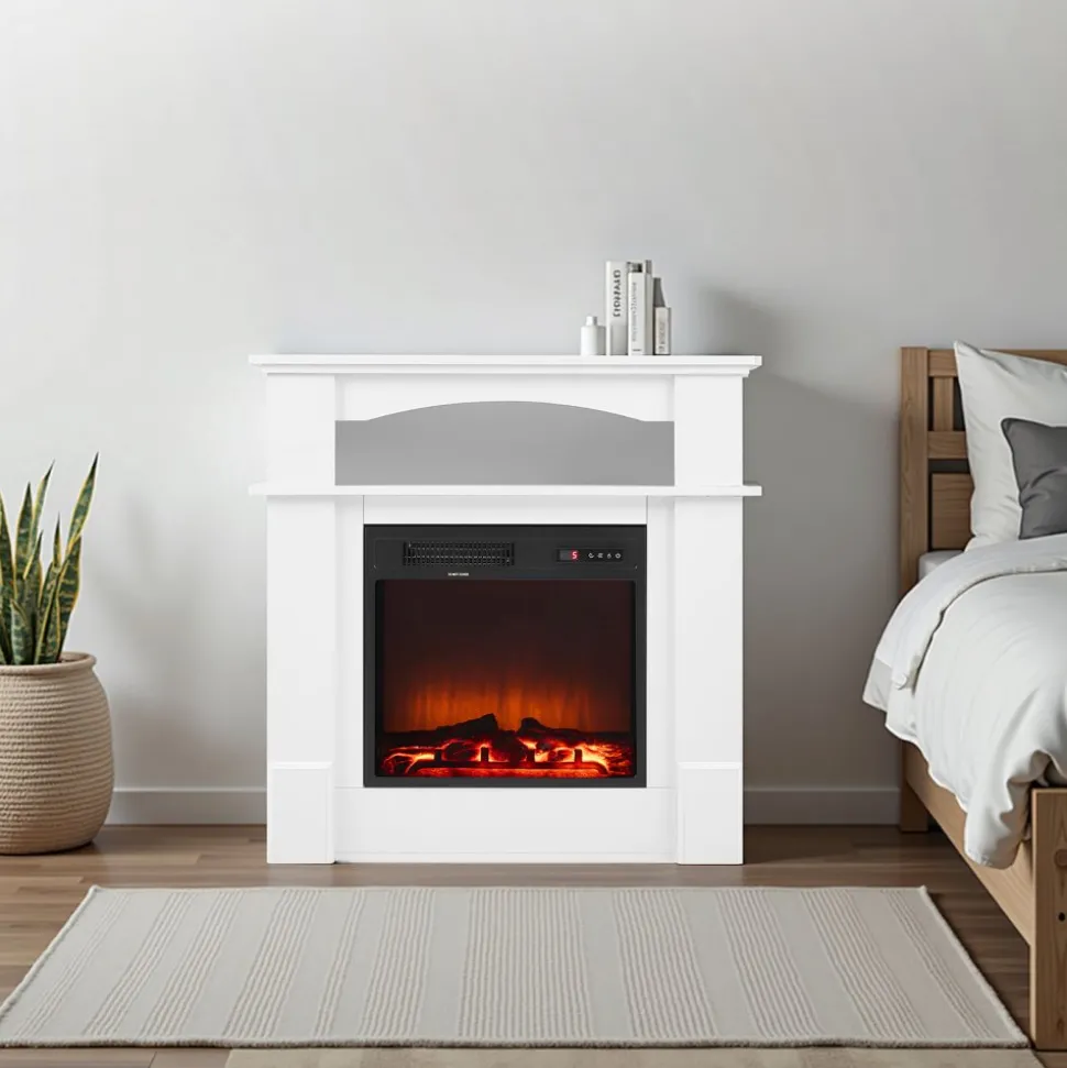 VEVOR 33 inch Freestanding Fireplaces, 1500W 5120BTU Fake Electric Fireplace Stove Heater with Mantel, Overheating Protection, Adjustable Flames,Timer, Remote, for Living Room,Bedroom,White