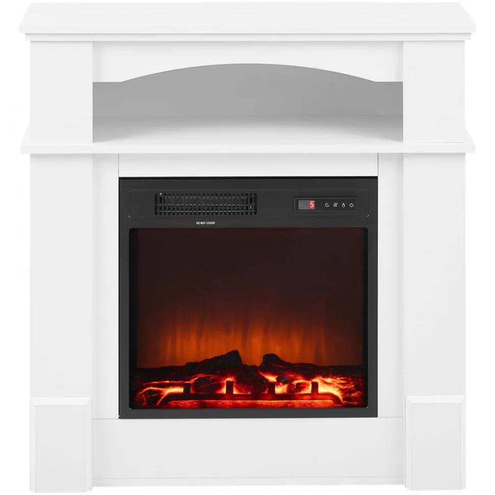 VEVOR 33 inch Freestanding Fireplaces, 1500W 5120BTU Fake Electric Fireplace Stove Heater with Mantel, Overheating Protection, Adjustable Flames,Timer, Remote, for Living Room,Bedroom,White