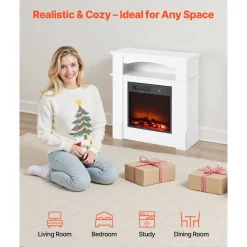 VEVOR 33 inch Freestanding Fireplaces, 1500W 5120BTU Fake Electric Fireplace Stove Heater with Mantel, Overheating Protection, Adjustable Flames,Timer, Remote, for Living Room,Bedroom,White