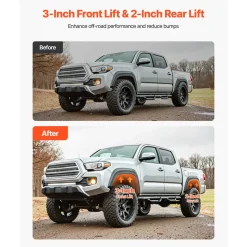 VEVOR 3 Inch Front and 2 Inch Rear Leveling Lift Kit for 2005-2021, 2022, 2023 Toyota Tacoma 2WD/4WD, Chassis Level Kit with 2 Front Strut Spacers, 2 Rear Lift Blocks, 4 U-Bolts, Suspension Level Kit