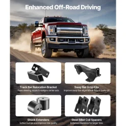 VEVOR 2.5 Inch Front Leveling Lift Kit for 2011-2023 Ford F250 F350 F450 Super Duty 4WD Models, Chassis Level Kit with Track Bar Relocation Bracket, Coil Spring Spacers, Isolators, Shock Extenders