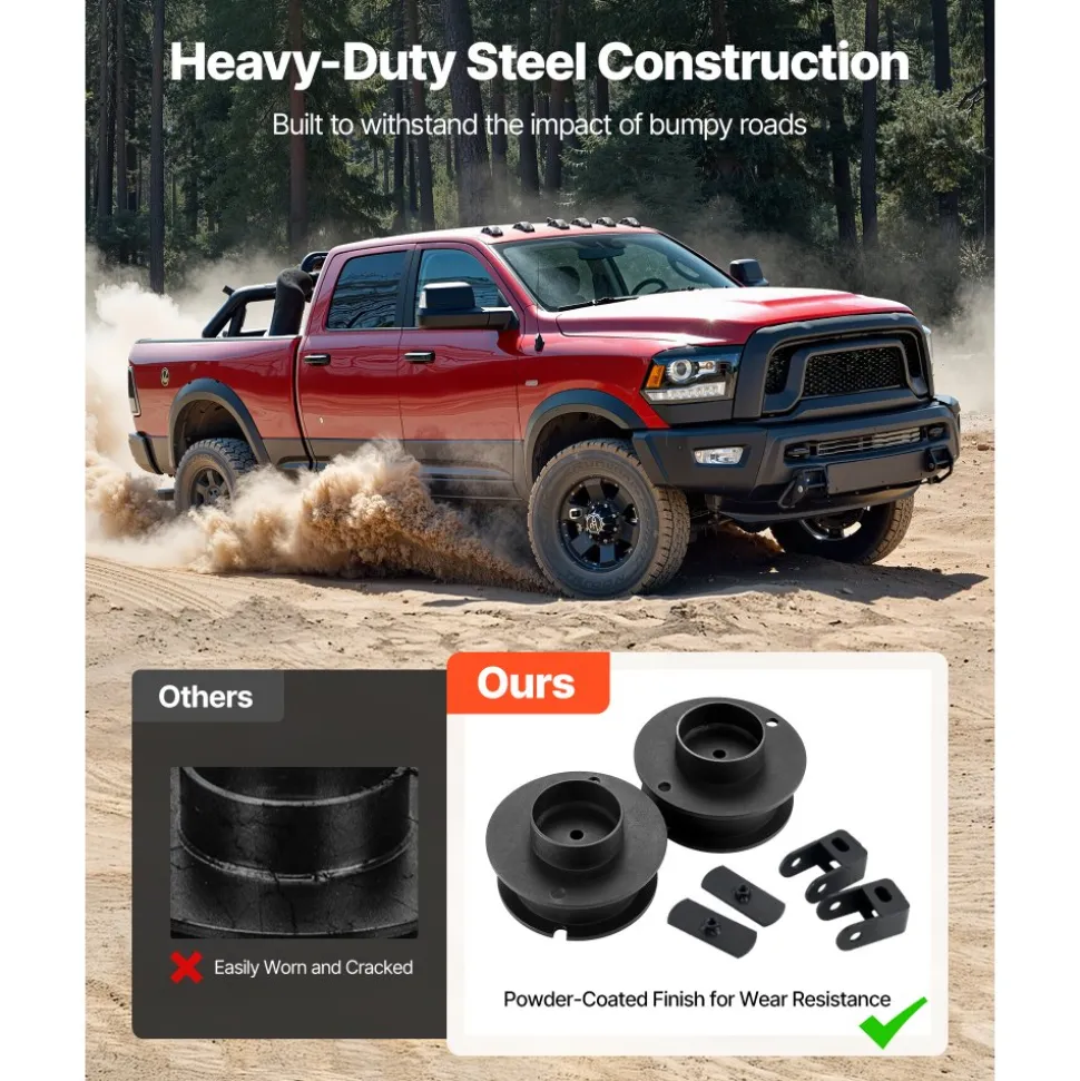VEVOR 2.5 Inch Front Leveling Lift Kit for 2014-2023 Dodge Ram 2500 4WD, 2013-2023 Ram 3500 4WD, Chassis Level Kit with Coil Spring Spacers & Shock Relocation Brackets, Steel Suspension Leveling Kit
