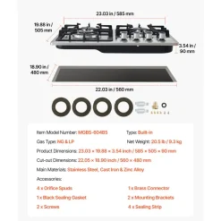 VEVOR 24 inch Gas Cooktop 4 Burners Gas Stove Top, Max 27000BTU Built-in Stainless Steel Stove Top LPG/NG Convertible Dual Fuel Cooktop Stoves with Thermocouple Protection for Kitchen Apartment Rvs