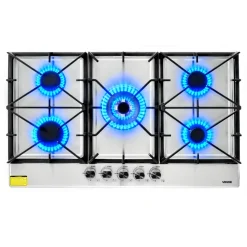 VEVOR 36 inch Gas Cooktop 5 Burners Gas Stove Top, Max 38300BTU Built-in Stainless Steel Stove Top LPG/NG Convertible Dual Fuel Cooktop Stoves with SABAF Dual-Ring Burner for Kitchen Apartment Rvs