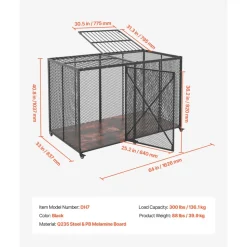 VEVOR 64 Inch Heavy Duty Dog Crate, Max Load Capacity 300 lbs, Indestructible Escape-Proof Dog Kennel Indoor for High Anxiety Large Breeds, Steel Metal Pet Cage with Double Doors & Lockable Wheels