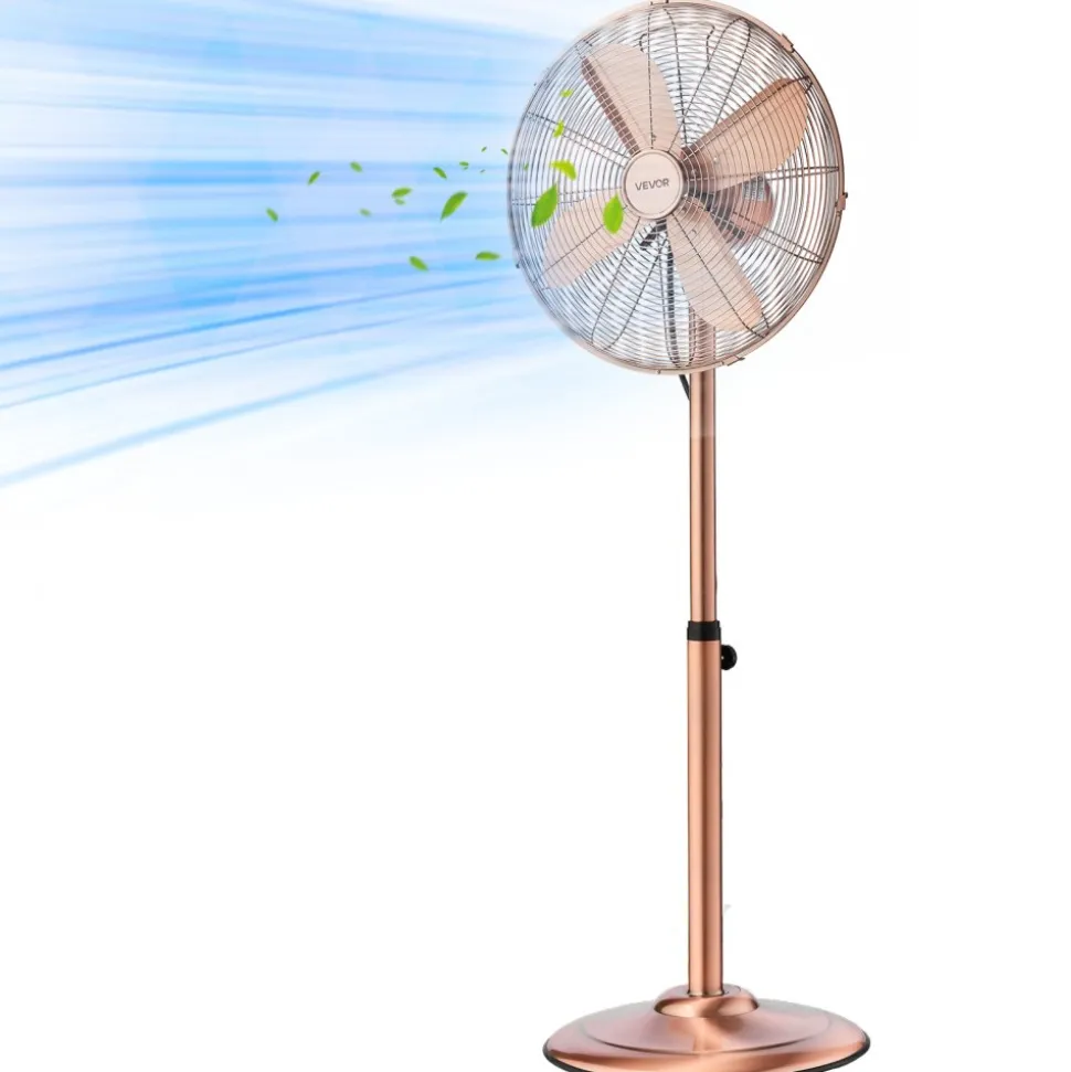 VEVOR 16-Inch High Velocity Pedestal Fan, 1450 CFM Industrial Standing Floor Fan with Handle, 75° Oscillating, 3-Speed Adjustable Height, Metal Made for Commercial, Garage, Workshop, Home, Copper