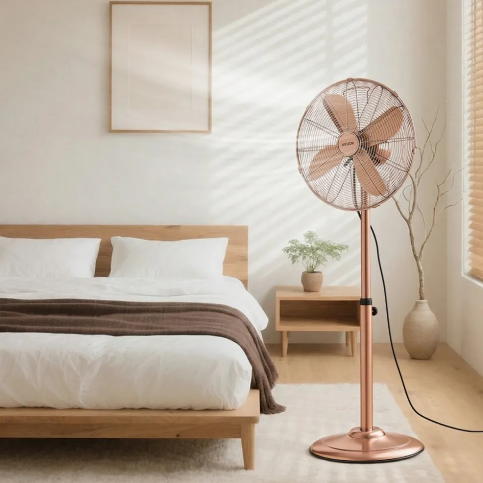 VEVOR 16-Inch High Velocity Pedestal Fan, 1450 CFM Industrial Standing Floor Fan with Handle, 75° Oscillating, 3-Speed Adjustable Height, Metal Made for Commercial, Garage, Workshop, Home, Copper