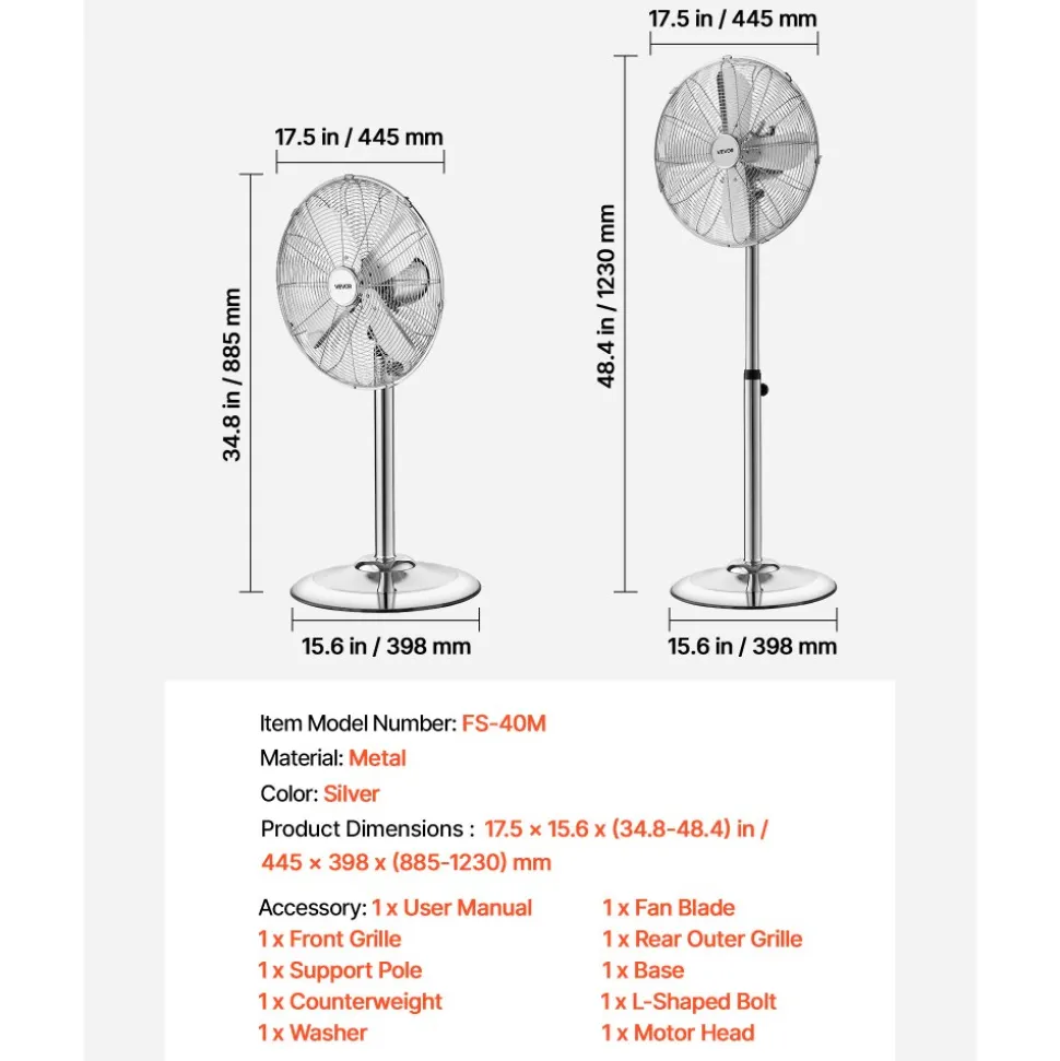 VEVOR 24-Inch High Velocity Pedestal Fan, 6800 CFM Industrial Standing Floor Fan with 85° Oscillating, 3-Speed Adjustable Height, IP44 Waterproof, Carbon Steel for Commercial, Garage, Workshop, Black