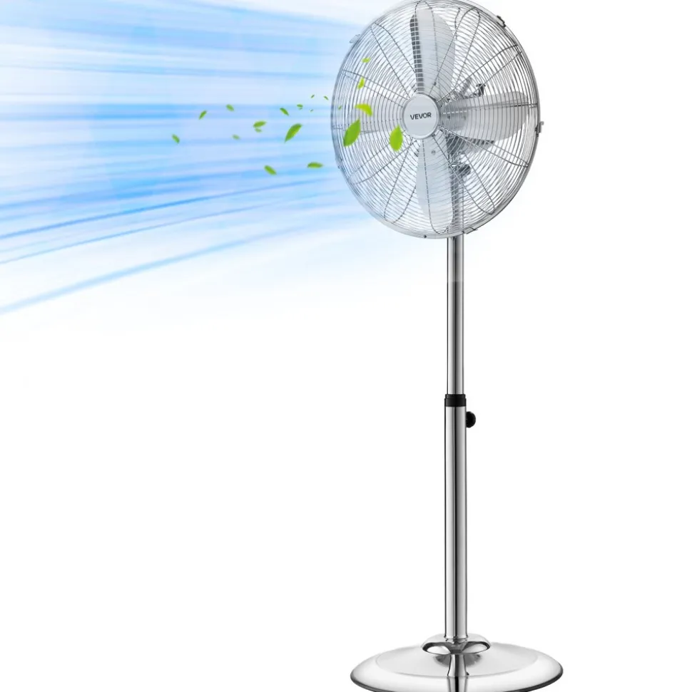 VEVOR 24-Inch High Velocity Pedestal Fan, 6800 CFM Industrial Standing Floor Fan with 85° Oscillating, 3-Speed Adjustable Height, IP44 Waterproof, Carbon Steel for Commercial, Garage, Workshop, Black