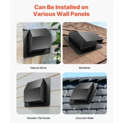 VEVOR 6 inch Hooded Wall Vent Cover, Square AC Vent Gable Cover, Premium SPCC Steel & with Built-in a Protection Screen, for Roofs,Walls,Outside Duct Exhaust Outlets (1 Pack, Black)