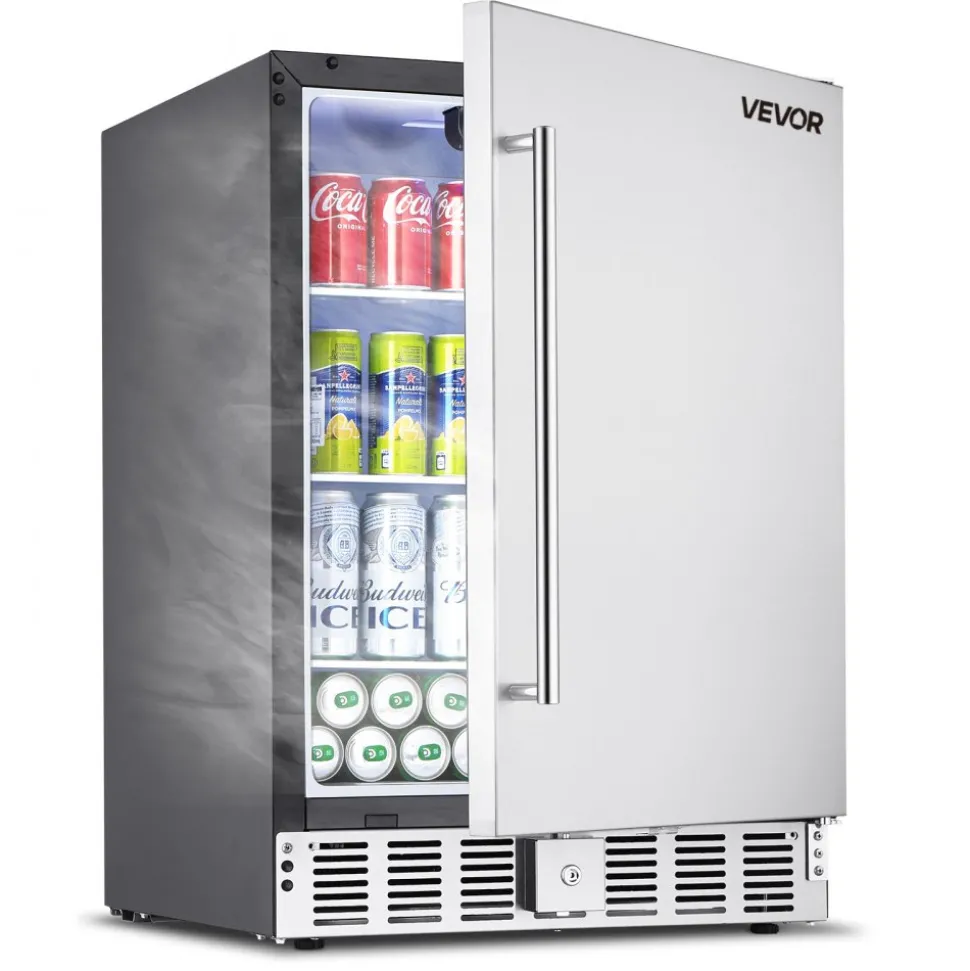 VEVOR 24-Inch Indoor/Outdoor Beverage Refrigerator, 150 QT Freestanding or Undercounter Beverage Fridge, 180 Cans Built-in Beer Fridge with Metal Plate Body for Residential Home Bar Commercial Use