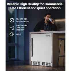 VEVOR 24-Inch Indoor/Outdoor Beverage Refrigerator, 150 QT Freestanding or Undercounter Beverage Fridge, 180 Cans Built-in Beer Fridge with Metal Plate Body for Residential Home Bar Commercial Use