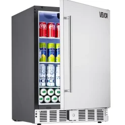 VEVOR 24-Inch Indoor/Outdoor Beverage Refrigerator, 150 QT Freestanding or Undercounter Beverage Fridge, 180 Cans Built-in Beer Fridge with Metal Plate Body for Residential Home Bar Commercial Use