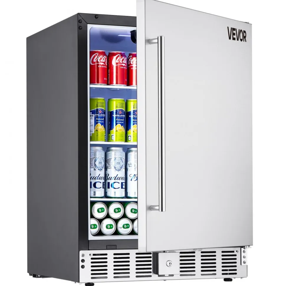 VEVOR 24-Inch Indoor/Outdoor Beverage Refrigerator, 150 QT Freestanding or Undercounter Beverage Fridge, 180 Cans Built-in Beer Fridge with Metal Plate Body for Residential Home Bar Commercial Use