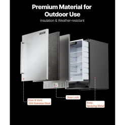 VEVOR 24-Inch Indoor/Outdoor Beverage Refrigerator, 150 QT Freestanding or Undercounter Beverage Fridge, 180 Cans Built-in Beer Fridge with Metal Plate Body for Residential Home Bar Commercial Use