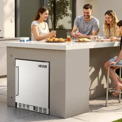VEVOR 24-Inch Indoor/Outdoor Beverage Refrigerator, 150 QT Freestanding or Undercounter Beverage Fridge, 180 Cans Built-in Beer Fridge with Metal Plate Body for Residential Home Bar Commercial Use