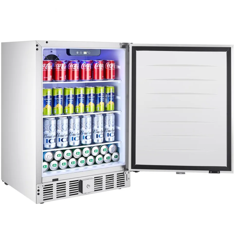 VEVOR 24-Inch Indoor/Outdoor Beverage Refrigerator, 150 QT Freestanding or Undercounter Beverage Fridge, 180 Cans Built-in Beer Fridge with Stainless Steel Body for Residential Home Bar Commercial Use