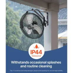VEVOR 14 Inch Industrial Wall Mount Fan, High Velocity 2473 CFM Outdoor Fan with 3 Speeds, Waterproof IP44 Garage Wall Fan with Aluminum Blades for Workshop, Warehouse, Greenhouse