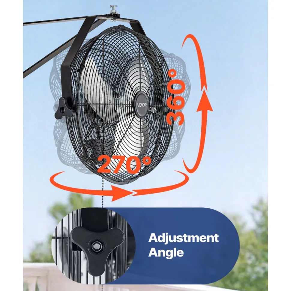 VEVOR 14 Inch Industrial Wall Mount Fan, High Velocity 2473 CFM Outdoor Fan with 3 Speeds, Waterproof IP44 Garage Wall Fan with Aluminum Blades for Workshop, Warehouse, Greenhouse